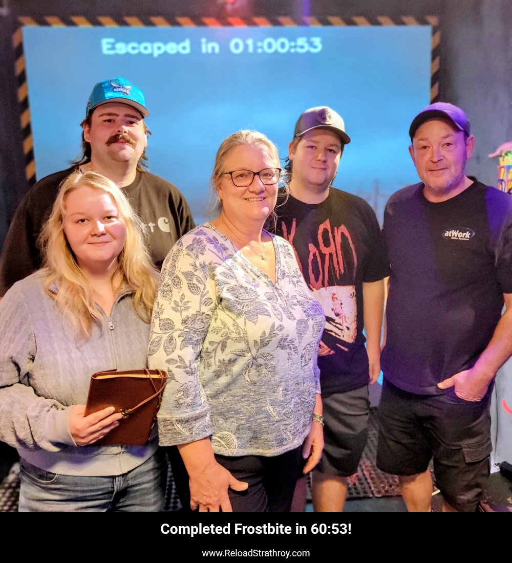 A team at Reload after playing the FROSTBITE escape room in Strathroy